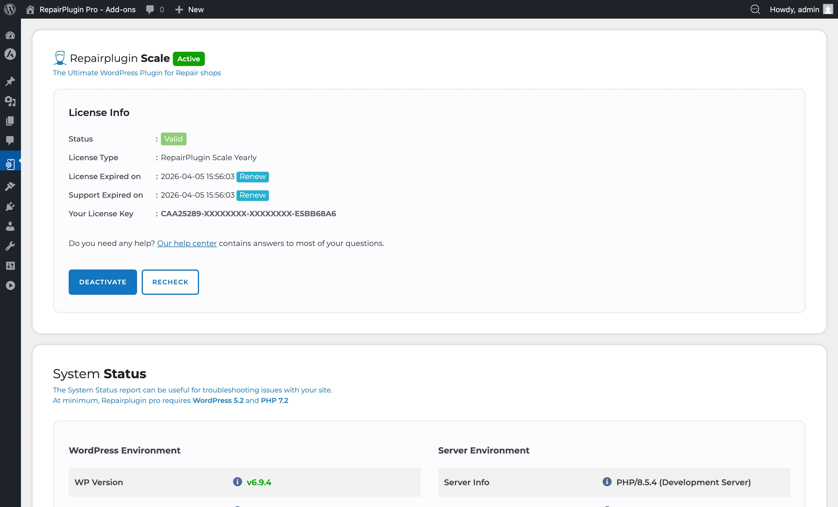 Het licentieactiveringsscherm met het licentiesleutelveld en activeringsstatus