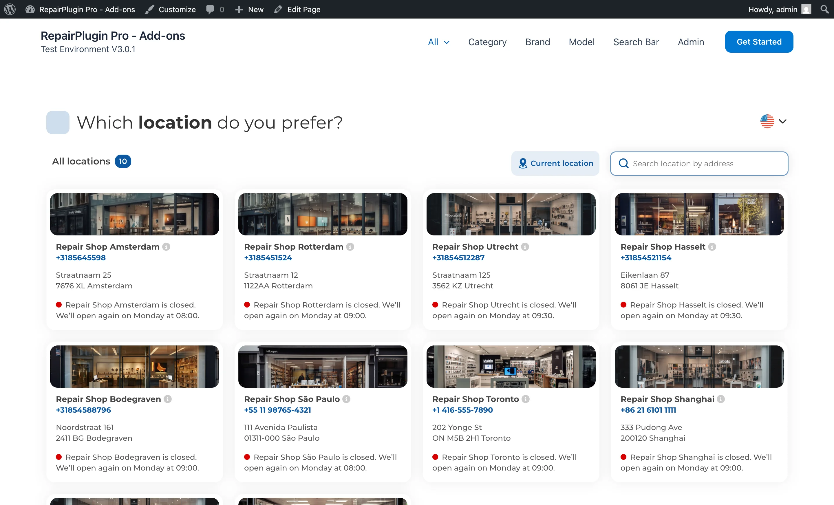 Standortauswahl-Schritt im Frontend, in dem Kunden ihr nächstes Geschäft auswählen