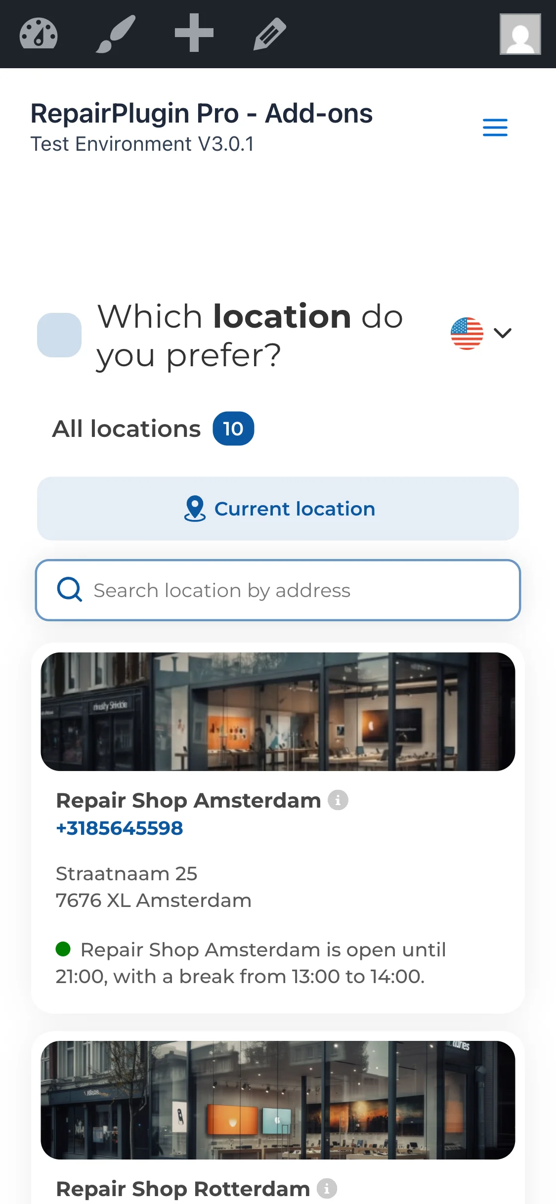 The booking flow displayed on a mobile device showing the full-width layout with touch-friendly buttons