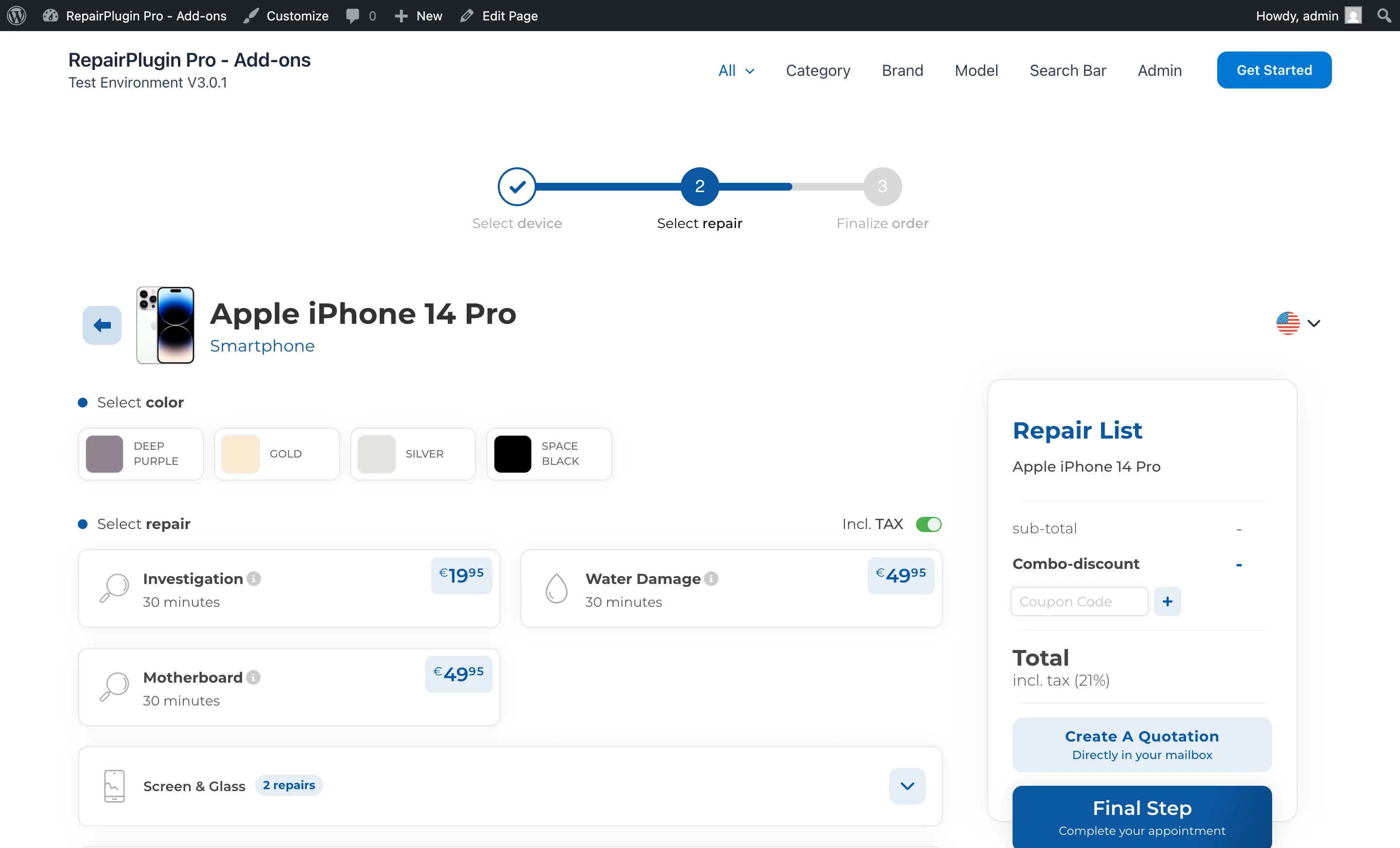 The minimized repair box view showing a compact list of available repairs
