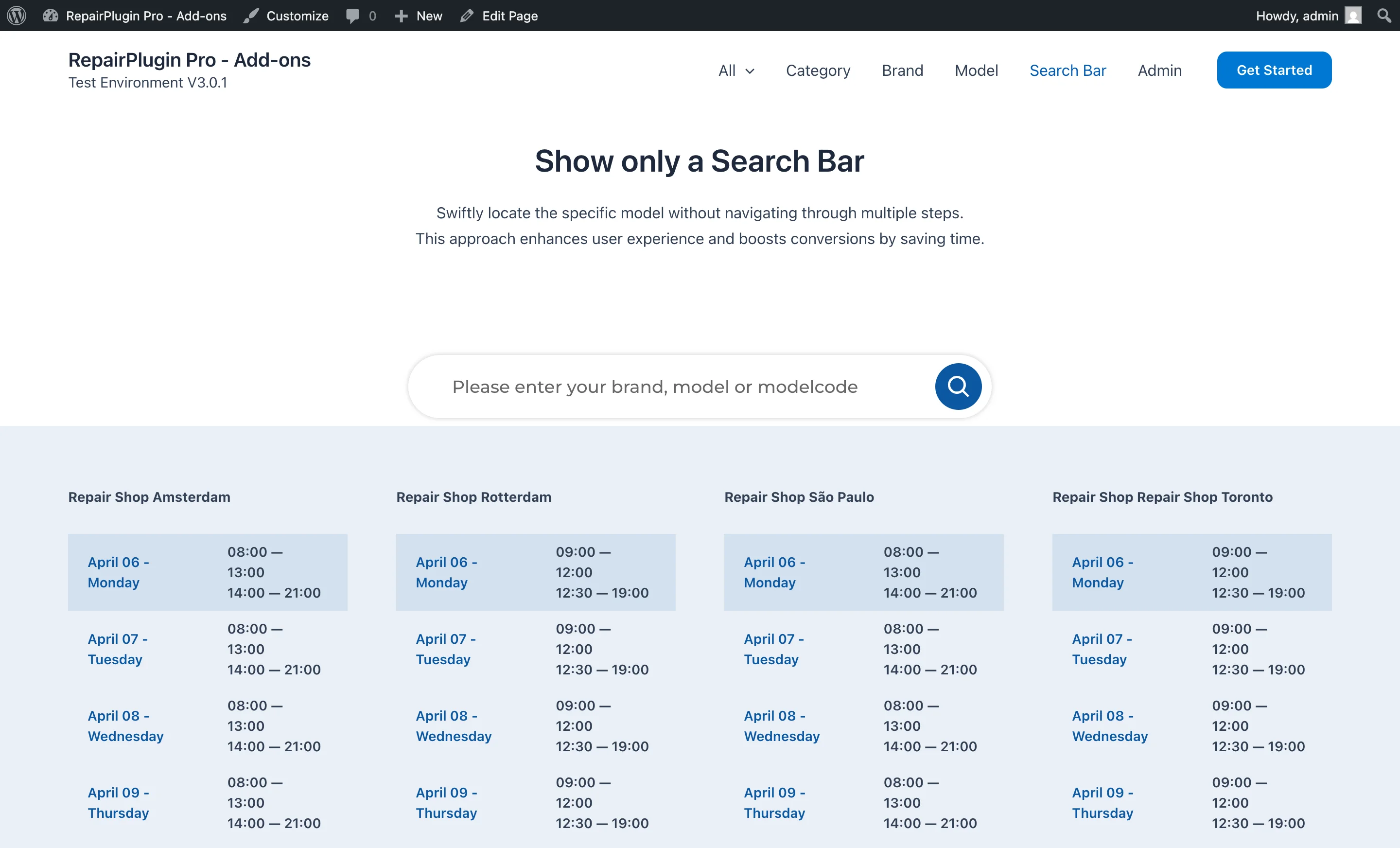 The search bar widget allowing customers to search for their device directly