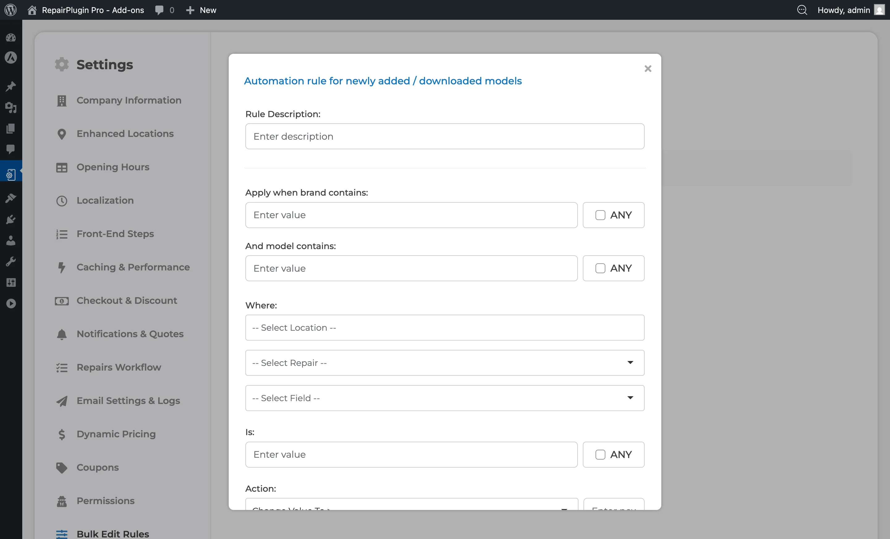 The bulk edit restore history showing previous edit operations with undo options