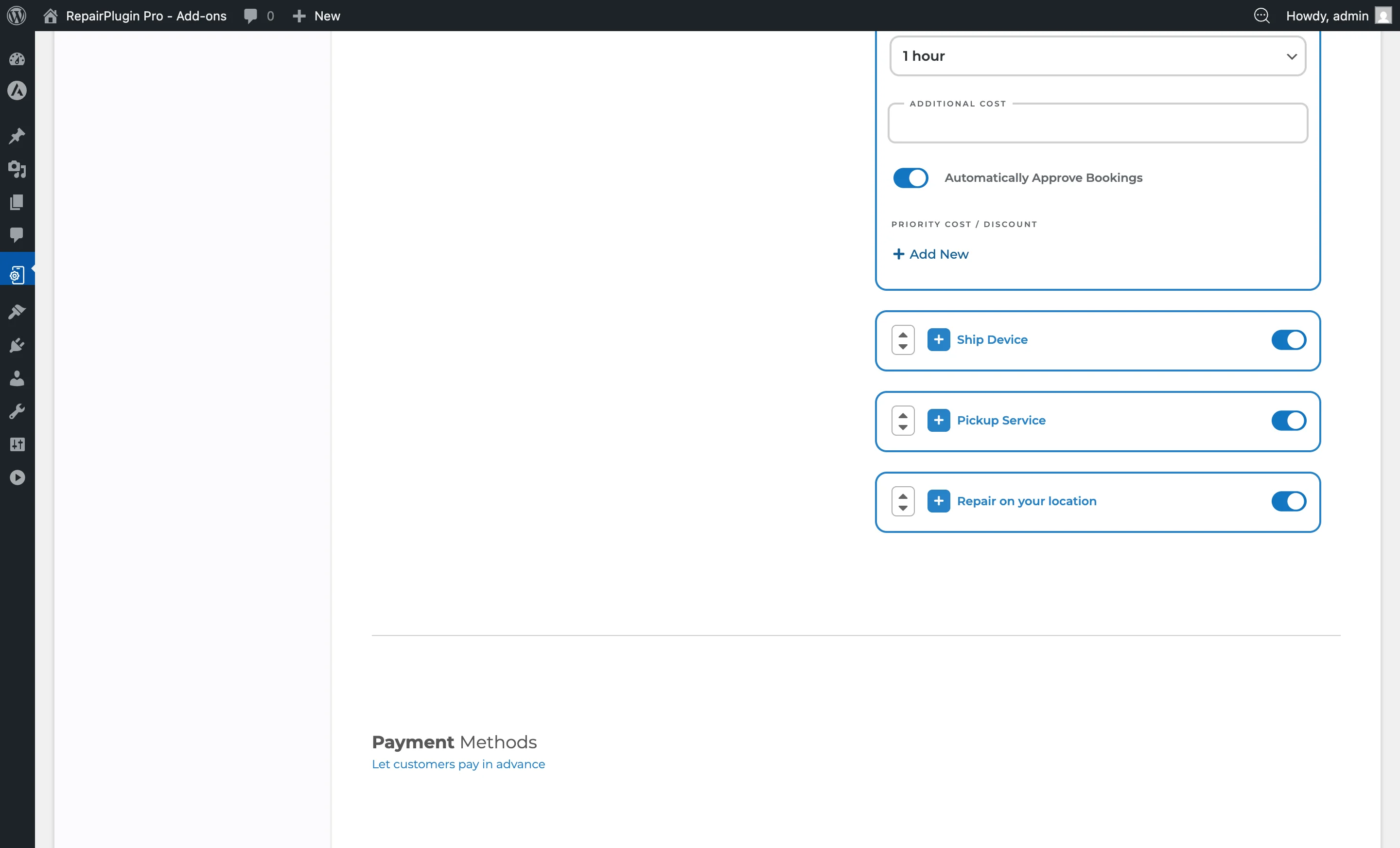 The 7-day selector for configuring which days each timeslot is available