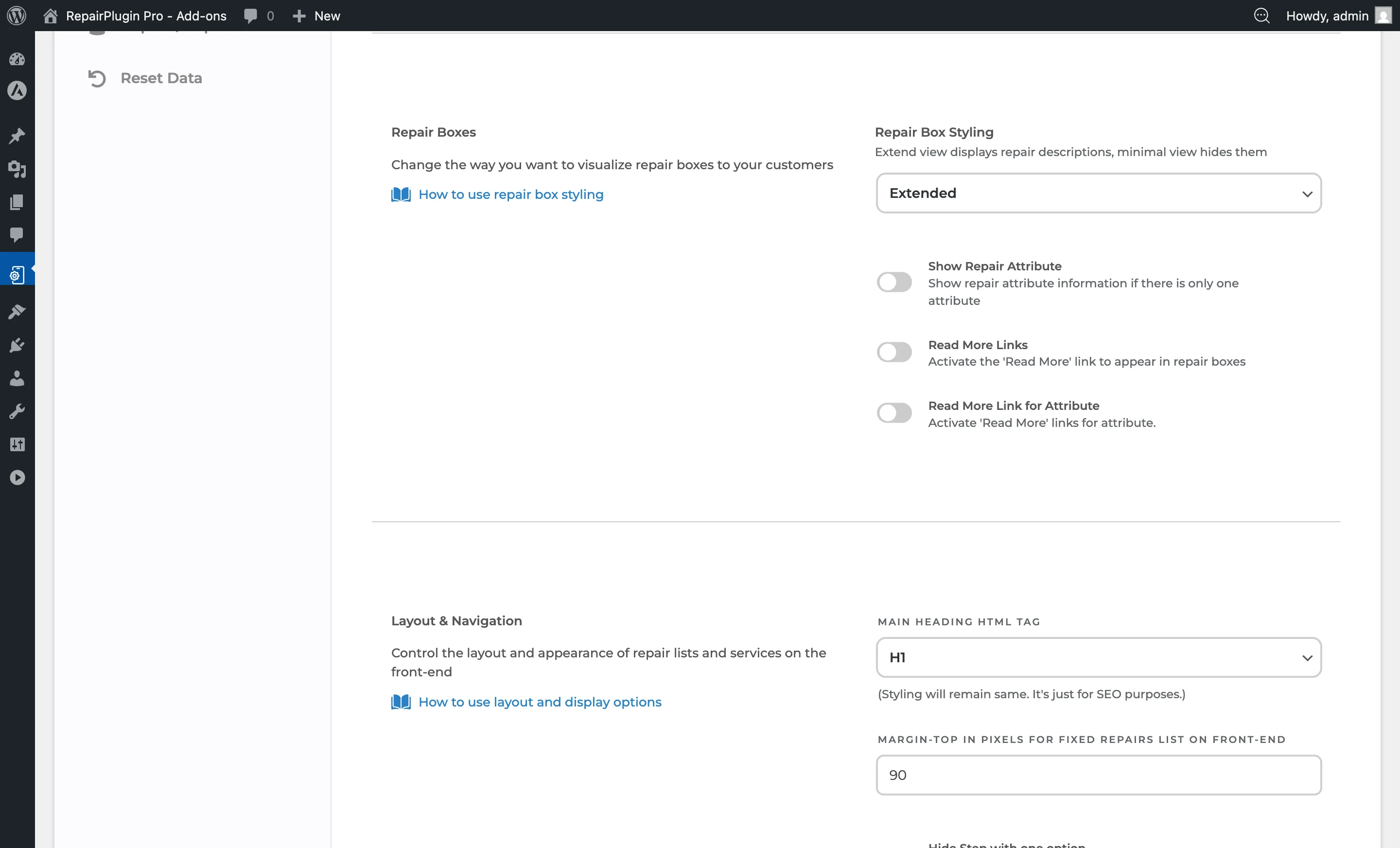 The Front-End Steps settings page showing layout and navigation options including heading tag, step skipping, and mobile settings