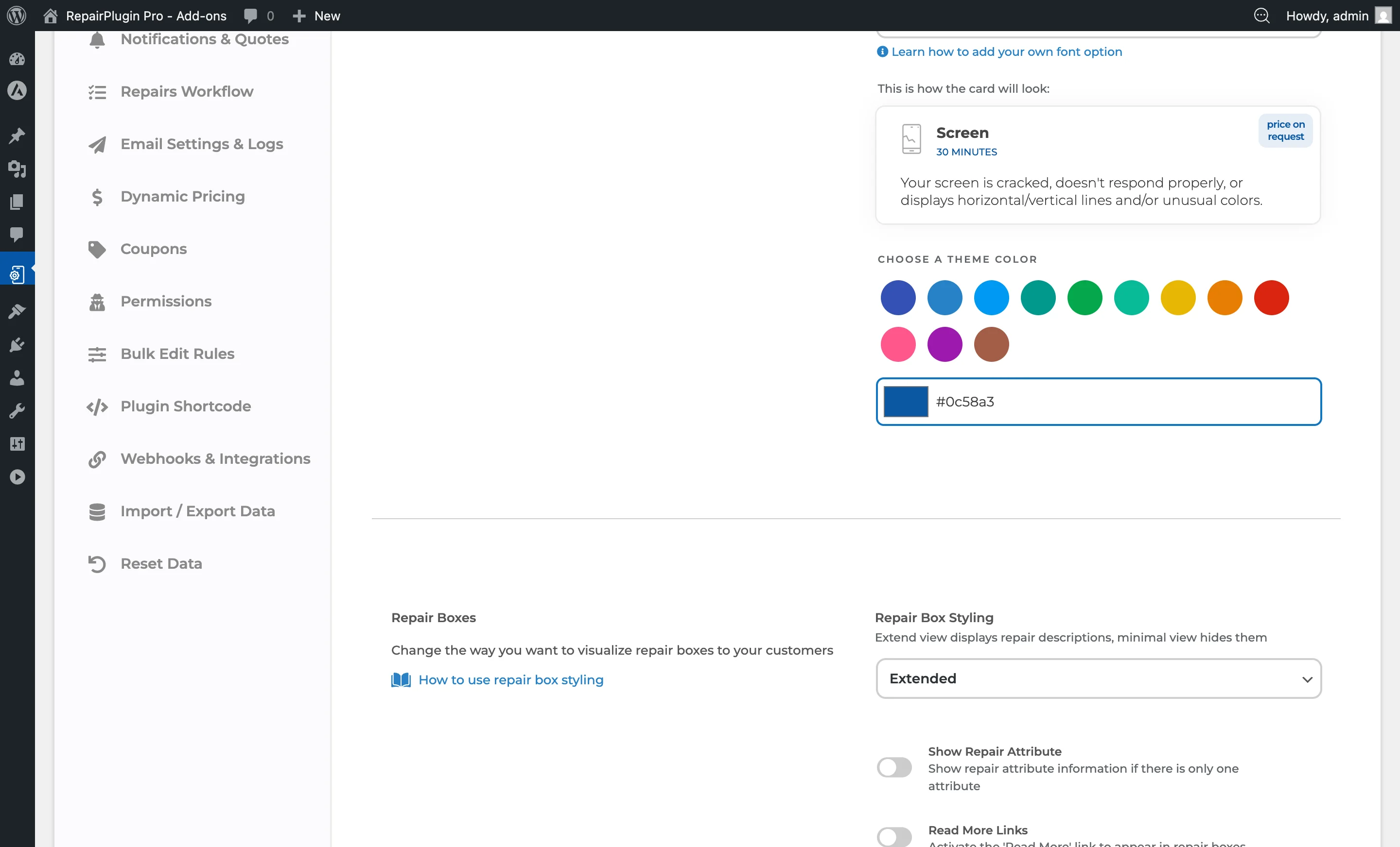 The Front-End Steps settings showing the progress bar styling and search bar configuration options